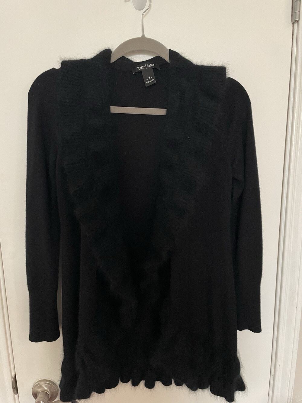 white house black market cardigan Size S Small Black Sweater Ruffled